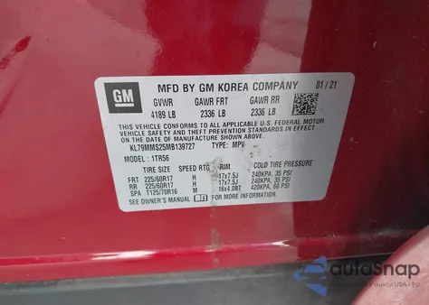 2021 Chevrolet Trailblazer Fwd Ls from USA, damaged, VIN KL79MMS25MB139727